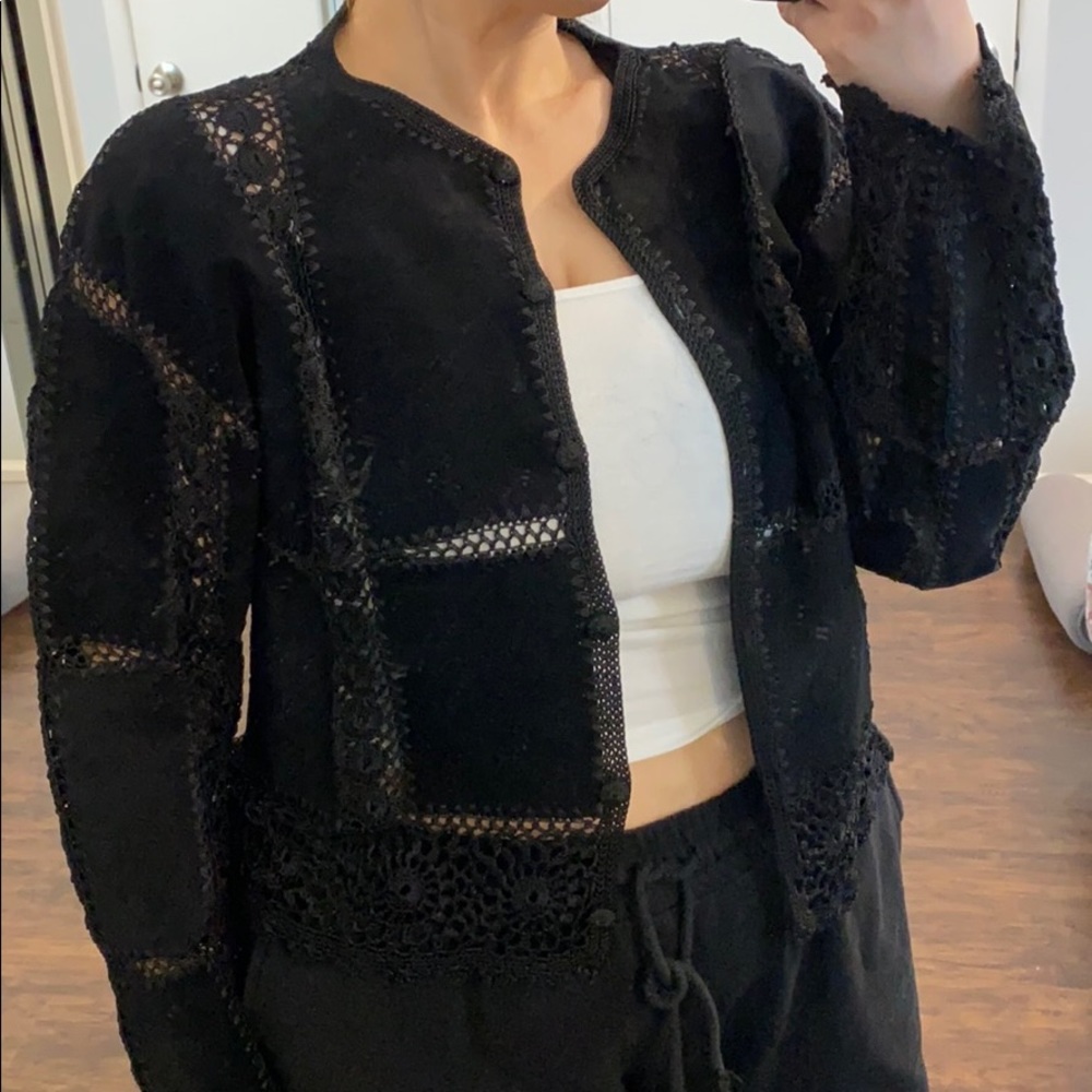 Gantos Vintage Black Suede Crochet Jacket